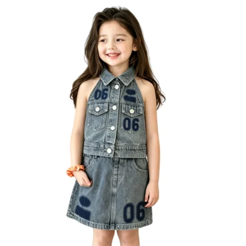 SundayKids Girls Terno Denim Top with Skirt Clothes Set