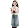 SundayKids Girls Terno Ruffle Sleeveless Top Sparkle Denim Wide Leg Pants Set