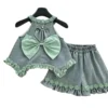 主图 SundayKids Sleeveless Terno Halter Top with Big Bow Ruffle Shorts Set