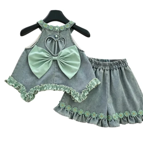 SundayKids Sleeveless Terno Halter Top with Big Bow Ruffle Shorts Set