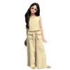 SundayKids 4-12Y Girls Terno Solid Color Cotton Linen Clothes Outfit