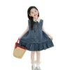 Sundaykids Girls' Denim Dress Polo-neck Sleeveless Soft Denim Dress 3-10Yrs