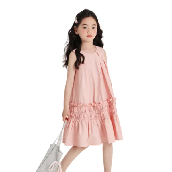 Sundaykids Kids Girl Dress Solid Color Casual Dress For 1-7Y Girls