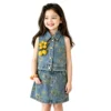 SundayKids Girls Denim Terno Flower Denim Shirt With Skirt Clothes Outfit