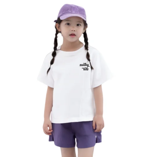 Sundaykids Girl T-shirt White Cotton Short Sleeved Casual Top