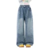 SundayKids Girls Colorful Flower Embroidered Wide Leg Denim Pants