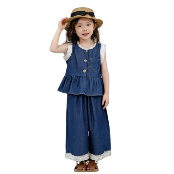 SundayKids Girls Denim Terno Clothes Blue Denim Top with Pants Outfit