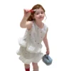 SundayKids Girls Sleeveless Top + Skirt Set with Colorful Floral Embroidery & Ruffle Hem