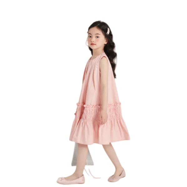 Sundaykids Kids Girl Dress Solid Color Casual Dress For 1-7Y Girls