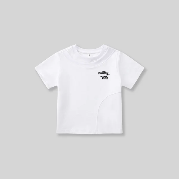 Sundaykids Girl T-shirt White Cotton Short Sleeved Casual Top
