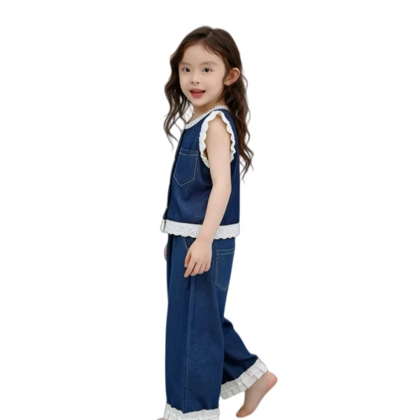 SundayKids Girls Denim Terno Clothes Blue Denim Top with Pants Outfit
