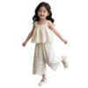 SundayKids Girls Casual Outfit Lace Embroidery Sleeveless Top Wide Leg Pants Set