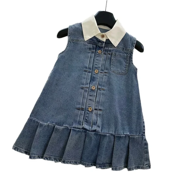 Sundaykids Girls' Denim Dress Polo-neck Sleeveless Soft Denim Dress 3-10Yrs