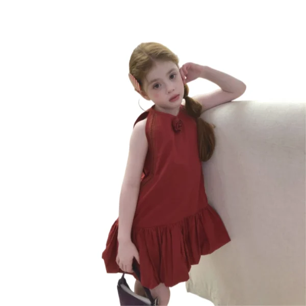 Sundaykids Cotton Solid Color Flower Dress For Kids Girl
