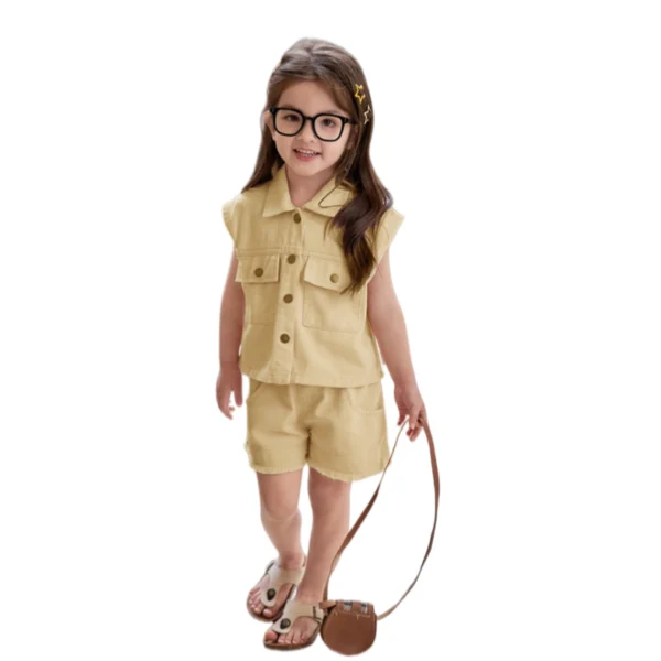 SundayKids Terno Soft Denim Outfits Short Sleeve Shirt With Shorts