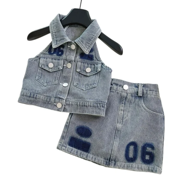 SundayKids Girls Terno Denim Top with Skirt Clothes Set