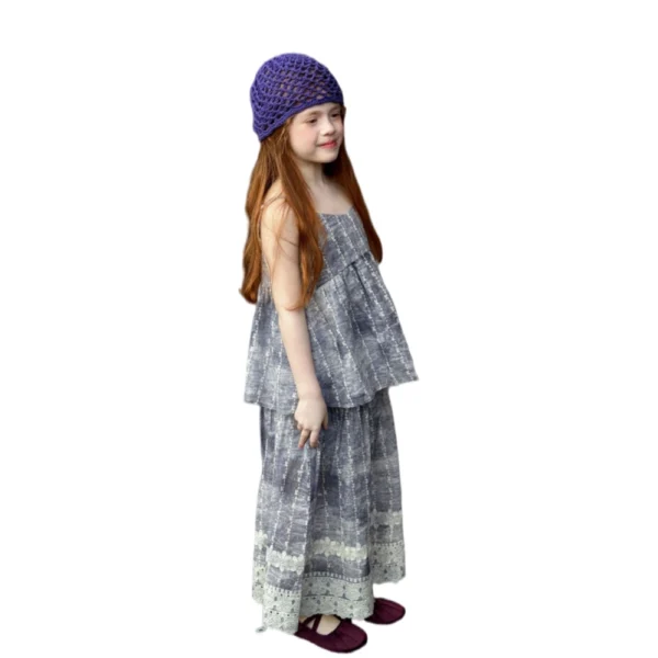 副图4 SundayKids Girls' Sweet Lace Strap Ruffled Leisure Pants Set Girls Outfits