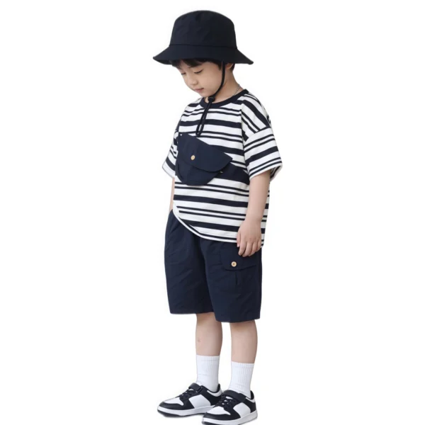 Sundaykids boys short-sleeved suit 1-6 years old boy summer striped pocket t-shirt baby boy clothes