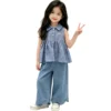 SundayKids Sleeveless Terno Striped top denim two-piece set