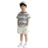 副图一 (1) Sundaykids Boys set 2025 new style boy Korean style casual striped top workwear shorts terno