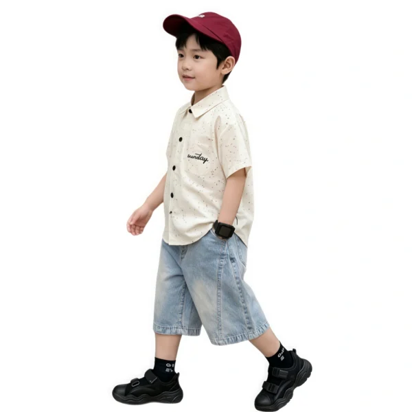 副图一 (1) Sundaykids Toddler Boys' Speckled Short - Sleeve Shirt - Casual & Cute for 1 - 6 Years