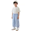 Sundaykids Boys Light Blue Pants Quick Dry Breathable Elastic Drawstring Waist Loose Fit Summer Pants