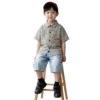 Sundaykids Toddler Boys' Classic Gingham Shirt - Short - Sleeve with Pocket Embroidery