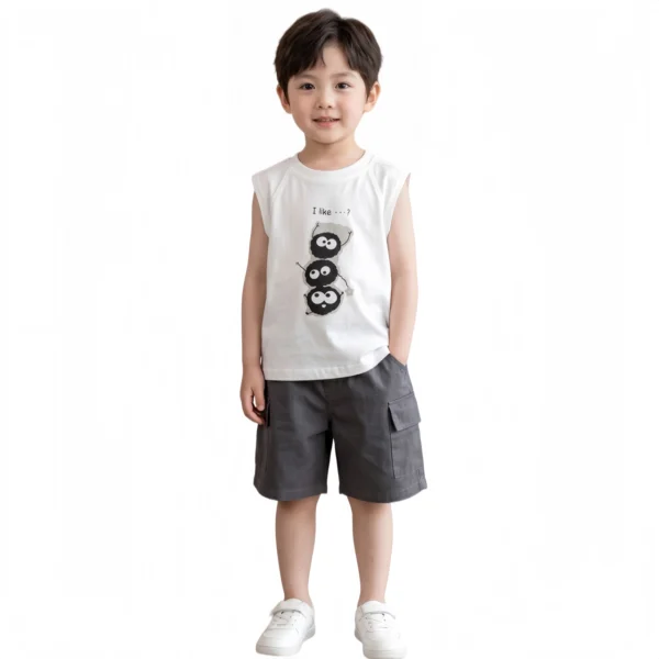 Sundaykids Toddler Boys' Fun Monster Graphic Vest & Cargo Shorts Set - Cool Style for 1 - 6 Years