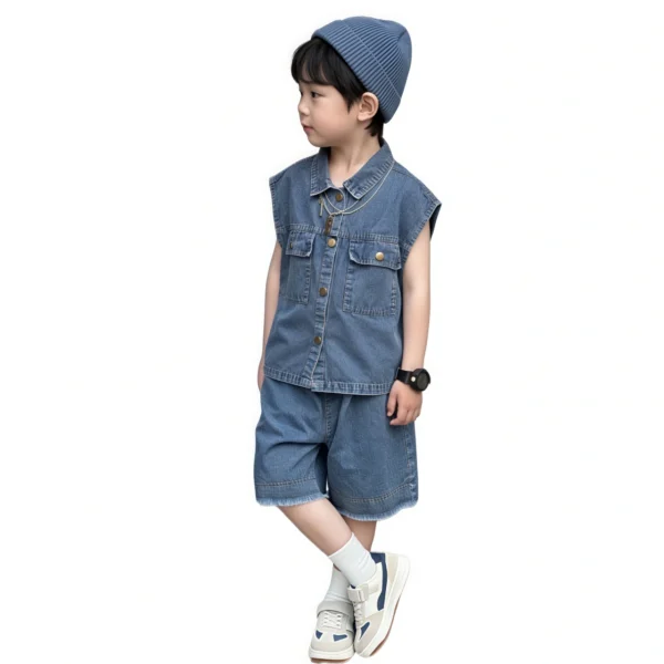 Sundaykids New Soft denim two-piece terno for boys - casual outfit for babies