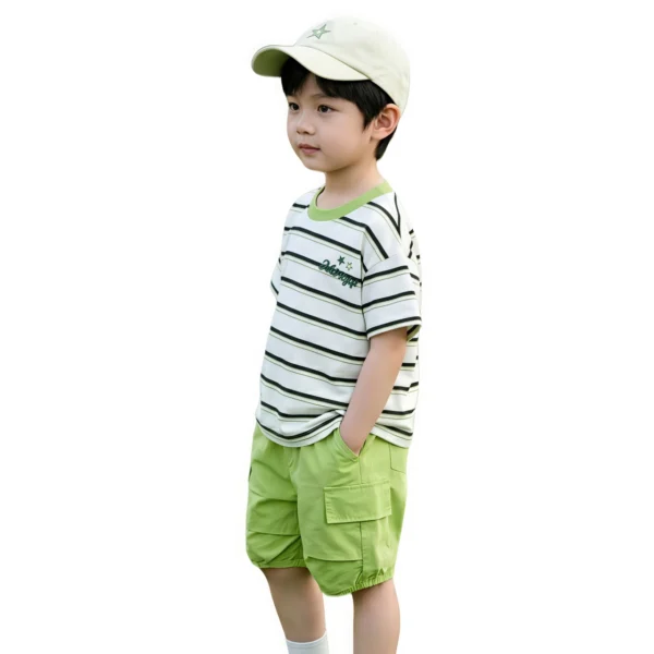 Sundaykids Boys Striped Contrast Collar Cargo Terno Set