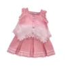 副图一 SundayKids Girls' Pink Ombre Lace Trim Sleeveless Top & Pleated Skirt Two-Piece Set