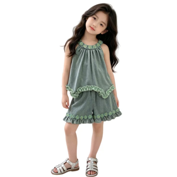副图一 SundayKids Sleeveless Terno Halter Top with Big Bow Ruffle Shorts Set