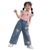 Sundaykids Floral EmbroideryT-shirt Ruffle Short Sleeve Blouse for Kids