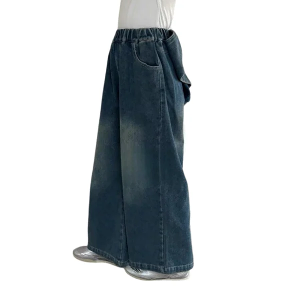 SundayKids Girls Big Bow Decor Wide Leg Denim Pants