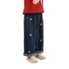 SundayKids Girls Bear Embroidered Wide Leg Denim Pants