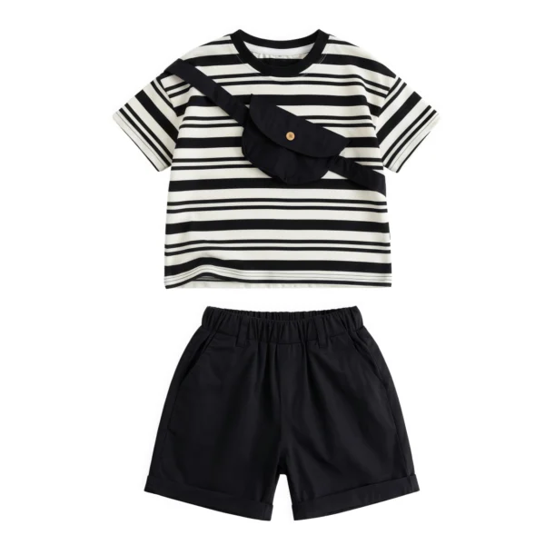Sundaykids boys short-sleeved suit 1-6 years old boy summer striped pocket t-shirt baby boy clothes