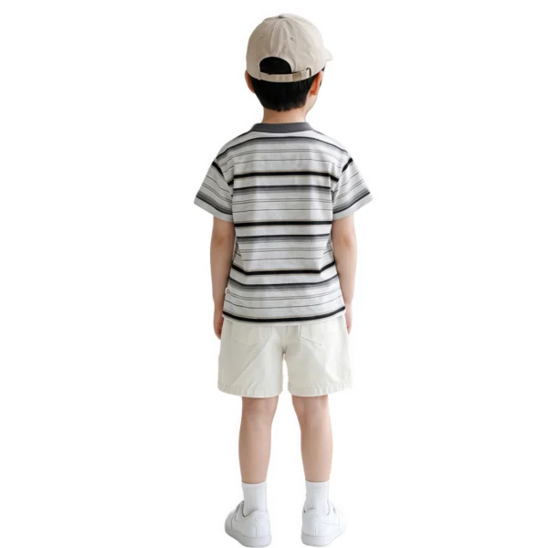 副图三 (1) Sundaykids Boys set 2025 new style boy Korean style casual striped top workwear shorts terno