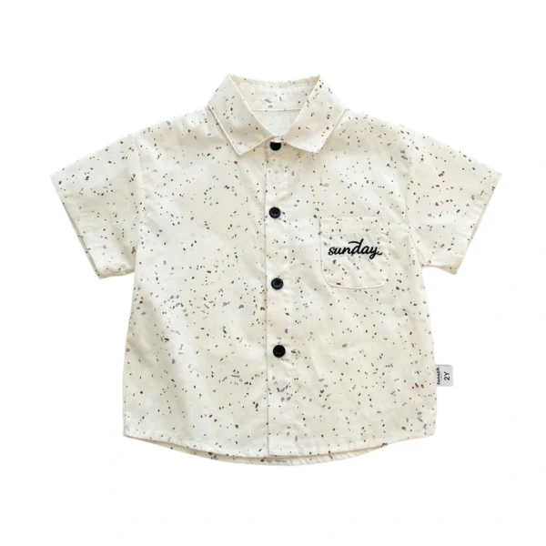 副图三 (1) Sundaykids Toddler Boys' Speckled Short - Sleeve Shirt - Casual & Cute for 1 - 6 Years