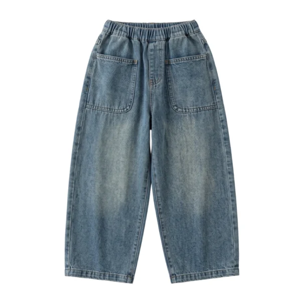 Sundaykids Boys' Washed Vintage Blue Denim Oversized Wide-Leg Pants for 1-5Y