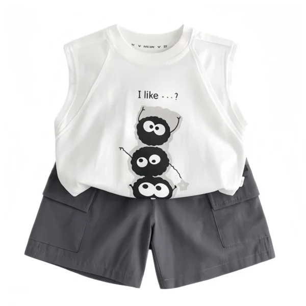 Sundaykids Toddler Boys' Fun Monster Graphic Vest & Cargo Shorts Set - Cool Style for 1 - 6 Years
