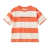 Sundaykids Boys Wide Stripe T-shirt Orange White Cotton Breathable Oversized Loose Fit Short Sleeve Top