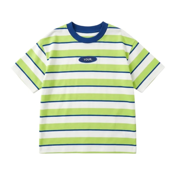 Sundaykids Boys Korean Style Contrast Collar Striped T-shirt Breathable Drop Shoulder Loose Fit