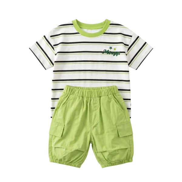 Sundaykids Boys Striped Contrast Collar Cargo Terno Set