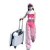 副图三 SundayKids Girls Streetwear Outfit Butterfly Crop Top Gradient Denim Pants Terno Set