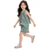副图三 SundayKids Sleeveless Terno Halter Top with Big Bow Ruffle Shorts Set
