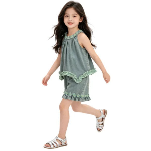 副图三 SundayKids Sleeveless Terno Halter Top with Big Bow Ruffle Shorts Set
