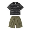 Sundaykids Children's clothing suit boy T-shirt striped top casual overalls two-piece suit