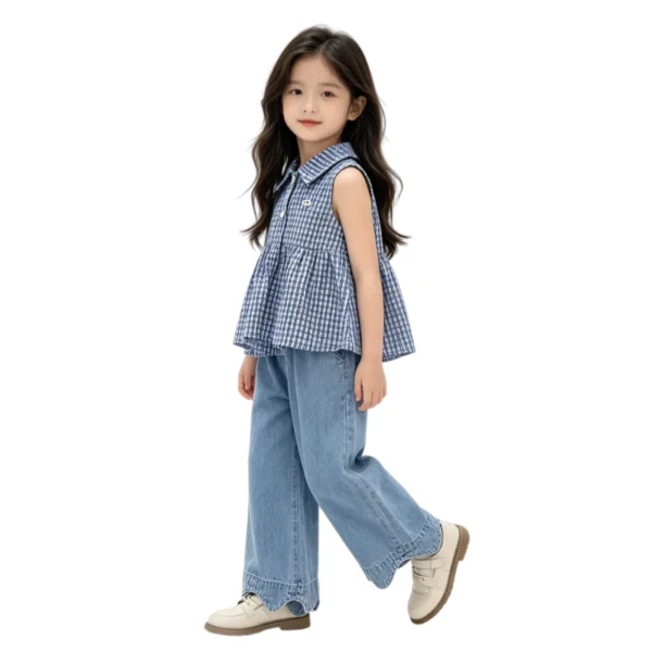 SundayKids Sleeveless Terno Striped top denim two-piece set