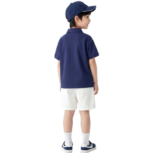 Sundaykids Boys School Uniform Terno Set Navy Blue Letter Polo Shirt + White Shorts