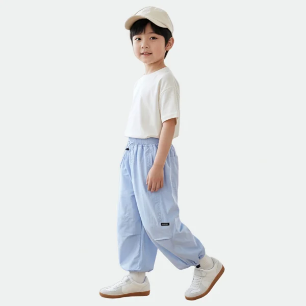 Sundaykids Boys Light Blue Pants Quick Dry Breathable Elastic Drawstring Waist Loose Fit Summer Pants